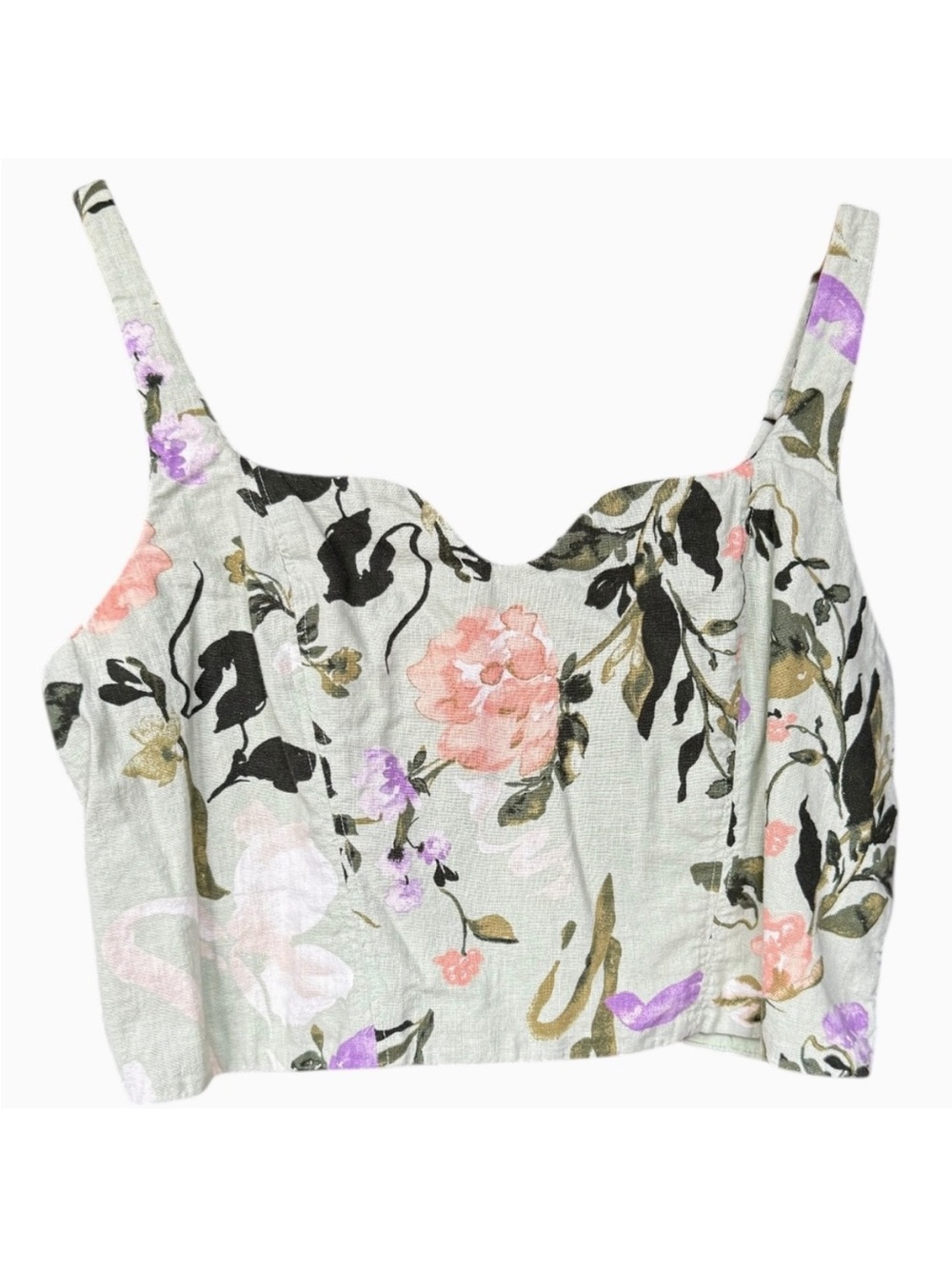 Abercrombie & Fitch Green Floral Linen Crop‎ Top Sz XL